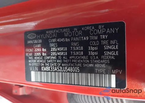 2020 Hyundai Kona Limited z USA, uszkodzony, nr VIN KM8K33A52LU548005